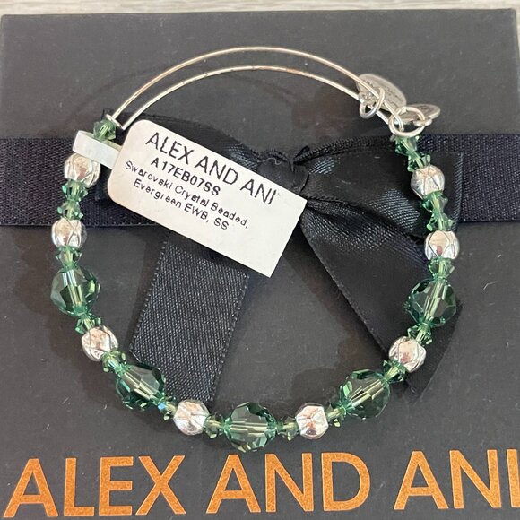 New Alex And Ani Bracelet Evergreen Swarovski Crystals Silver NWT - Picture 2 of 6